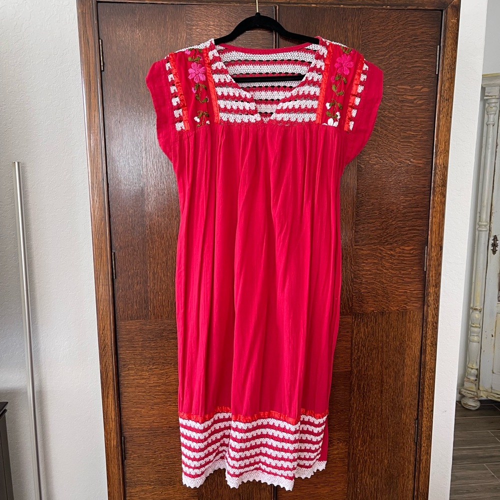 Vibrant Red Embroidered Dress